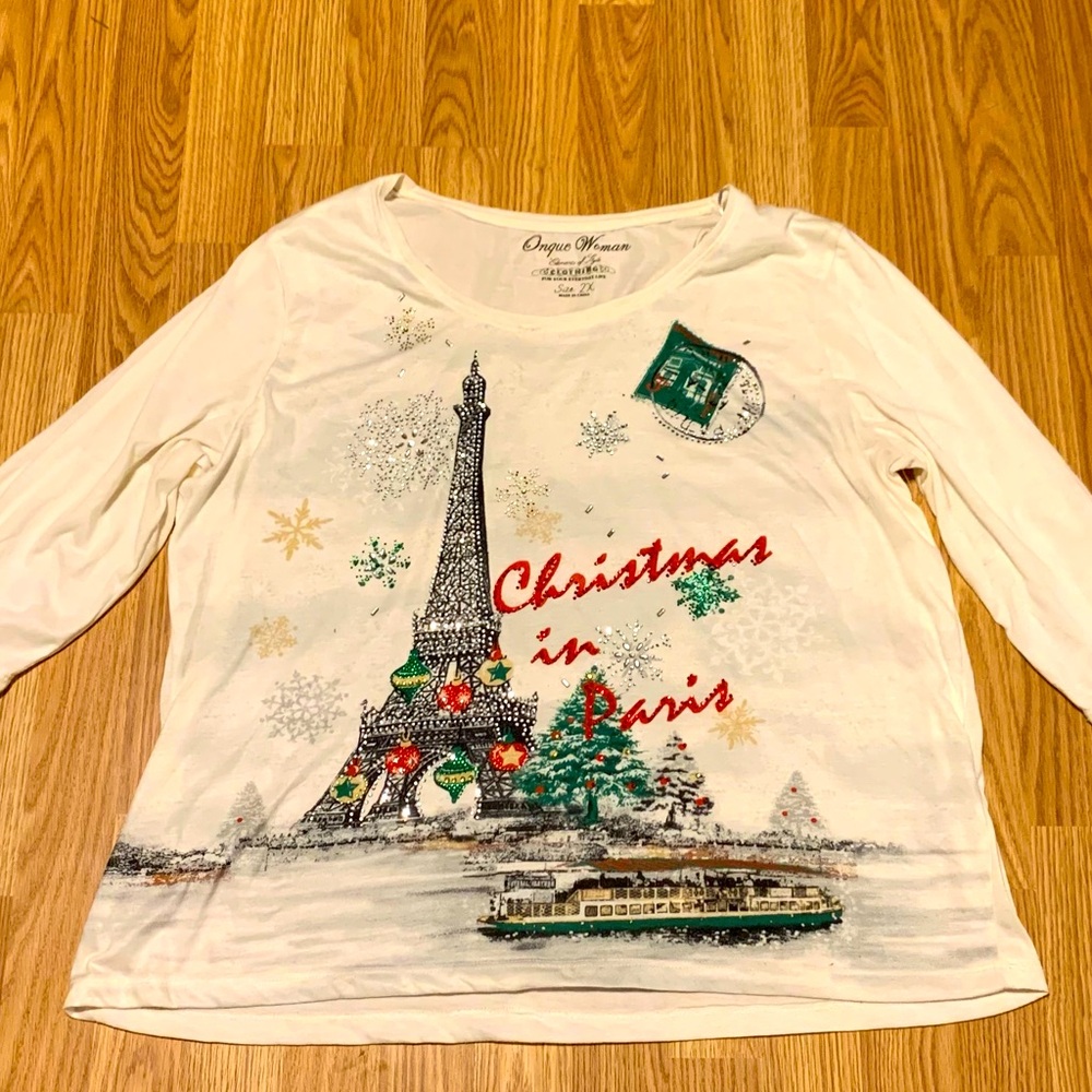 Onque Woman “Christmas in Paris” Long Sleeve Holiday Shirt - Size 2X - New
